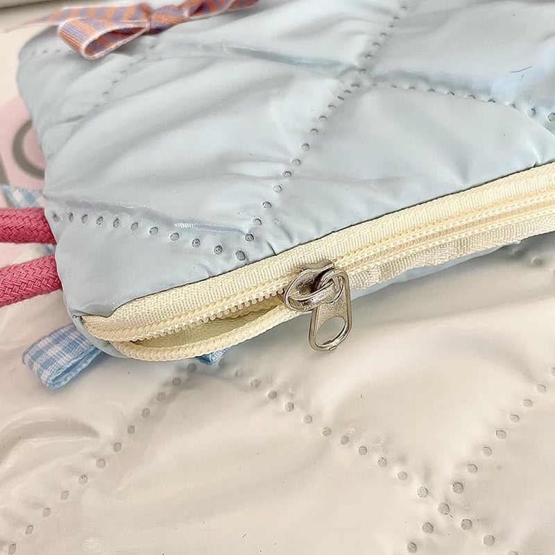 Light Blue Bowknot Decorated Portable Travel Makeup Bag Multipurpose Cosmetic Organizer - Image 4